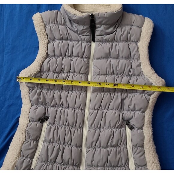 Calvin Klein Performance Puffer Vest Silver Off White Sherpa Trim Women Large - Picture 5 of 7